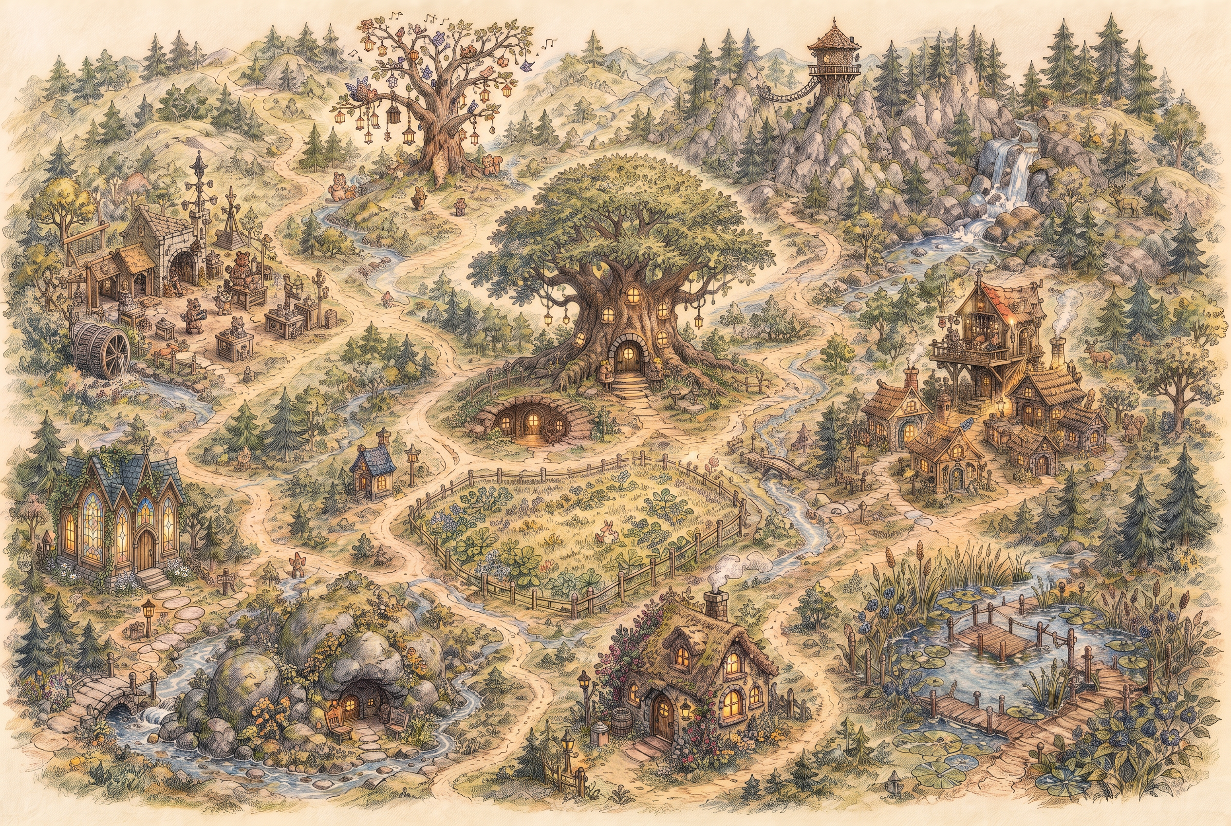 The part of the Storywood map where Foxpine Ridge is drawn